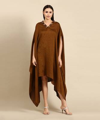 Brown slub silk kaftan dress 1