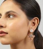 Grey pink monalisa stone & fresh water pearl earrings