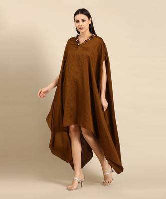 Brown slub silk kaftan dress 2