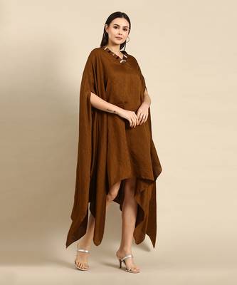 Brown slub silk kaftan dress 3