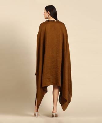 Brown slub silk kaftan dress 4