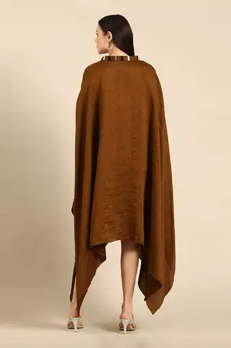 Brown slub silk kaftan dress