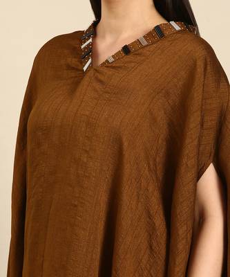 Brown slub silk kaftan dress 5