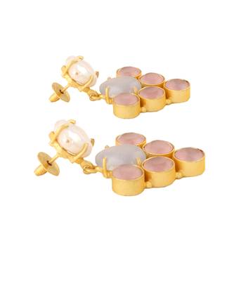 Grey pink monalisa stone & fresh water pearl earrings 3