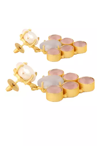 Grey pink monalisa stone & fresh water pearl earrings