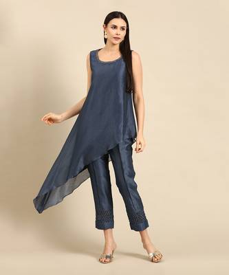 Blue chanderi kota co ord set 2