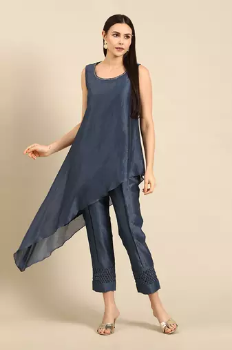 Blue chanderi kota co ord set