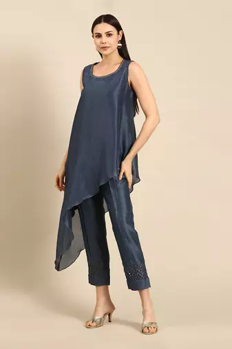 Blue chanderi kota co ord set