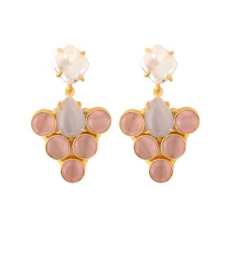 Grey pink monalisa stone & fresh water pearl earrings 4