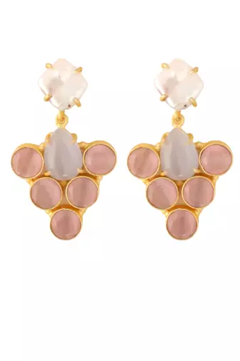 Grey pink monalisa stone & fresh water pearl earrings