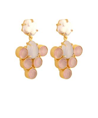 Grey pink monalisa stone & fresh water pearl earrings 5