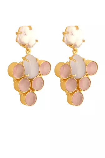 Grey pink monalisa stone & fresh water pearl earrings