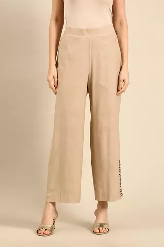 Beige cotton embroidered co ord set