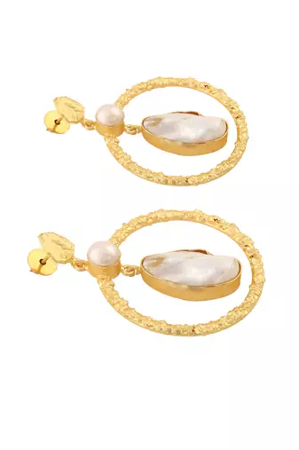 Golden baroque pearl contemporary earrings