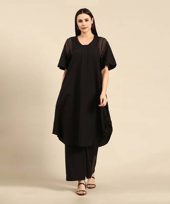 Black cotton embroidered co ord set 1
