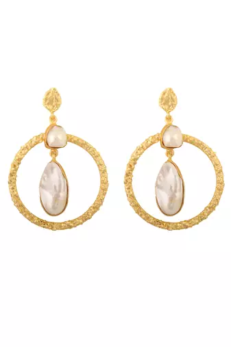 Golden baroque pearl contemporary earrings