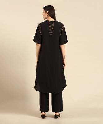 Black cotton embroidered co ord set 3