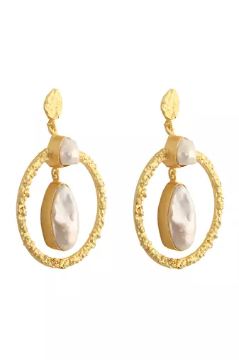 Golden baroque pearl contemporary earrings