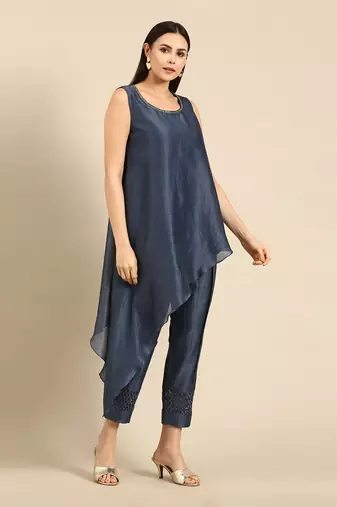 Indigo chanderi kota kurta top