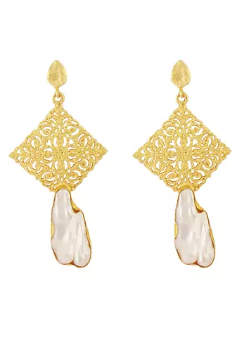 Golden baroque pearl drop earrings