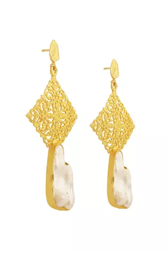 Golden baroque pearl drop earrings