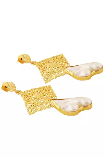 Golden baroque pearl drop earrings