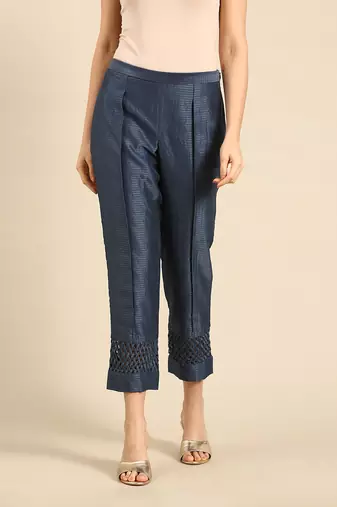 Blue chanderi kota tappered pants