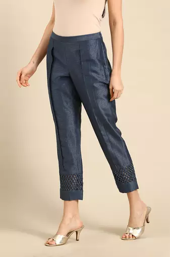 Blue chanderi kota tappered pants