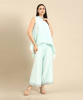 Aqua blue silk palazzo pants 1