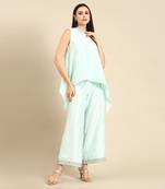 Aqua blue silk palazzo pants