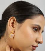 Pink rose quartz gold plated earrings