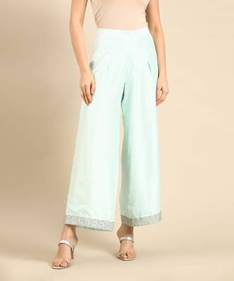 Aqua blue silk palazzo pants 2