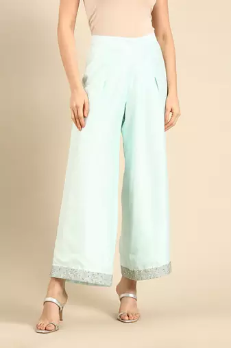 Aqua blue silk palazzo pants