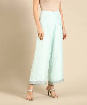 Aqua blue silk palazzo pants 3
