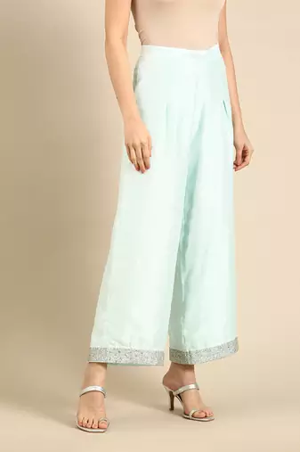 Aqua blue silk palazzo pants