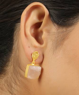 Pink rose quartz gold plated earrings 2