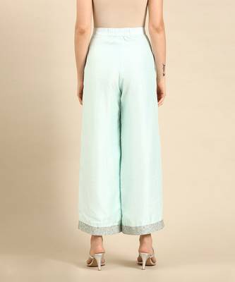 Aqua blue silk palazzo pants 4