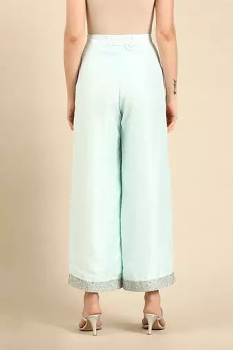 Aqua blue silk palazzo pants