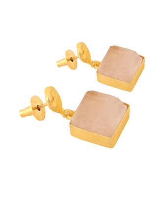 Pink rose quartz gold plated earrings 3