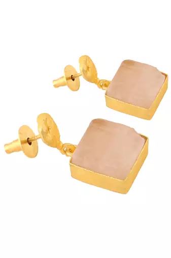Pink rose quartz gold plated earrings