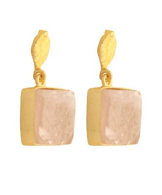 Pink rose quartz gold plated earrings 4