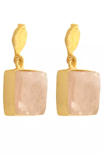Pink rose quartz gold plated earrings