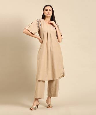 Beige cotton embroidered pant 1