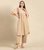 Beige cotton embroidered pant