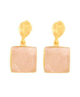 Pink rose quartz gold plated earrings 5