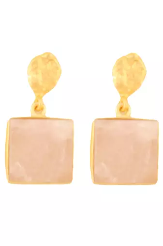 Pink rose quartz gold plated earrings