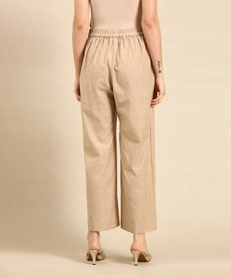 Beige cotton embroidered pant 3