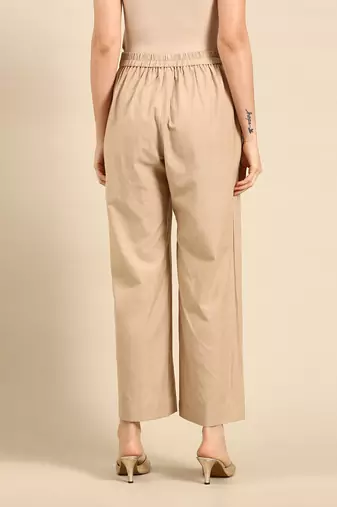 Beige cotton embroidered pant