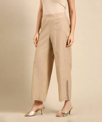 Beige cotton embroidered pant 4