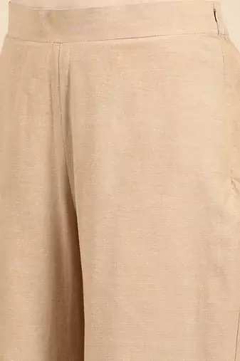 Beige cotton embroidered pant
